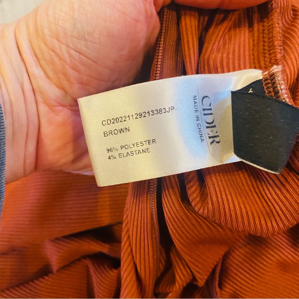 Cider Solid Sleeveless Rust Corset Waist Wide Leg Sleeveless Ribbed Jumpsuit S - Picture 6 of 7